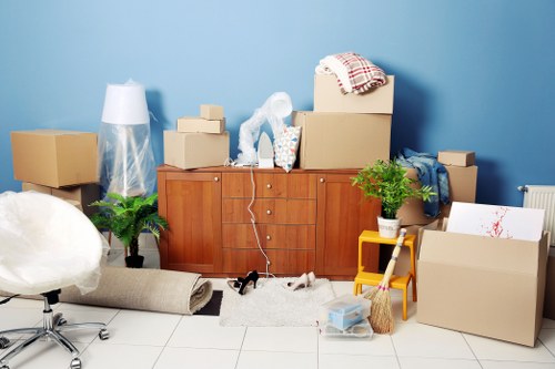 Removal vehicle supporting a house or office move in Putney