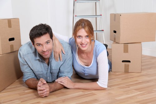 Packed boxes and furniture prepared for removals in Putney