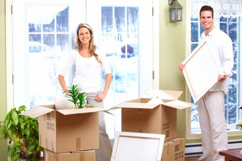 Packed boxes and furniture prepared for removal services